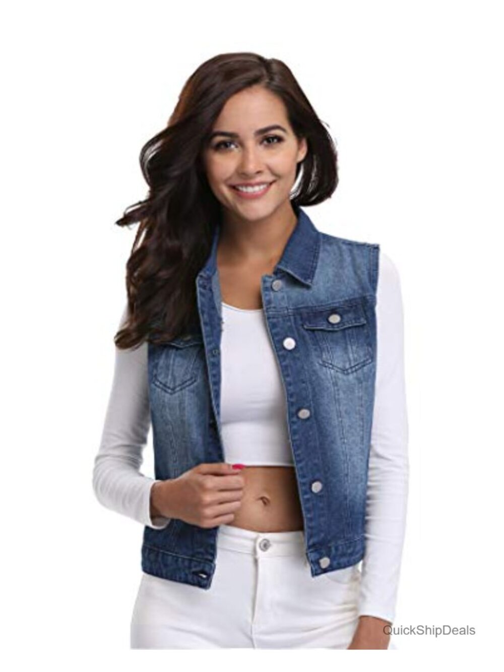 Women's Denim Vest Sleeveless Jean Vest with Pockets